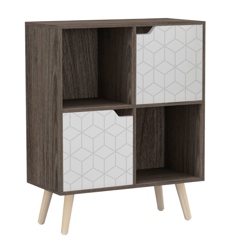 image 1 of Anthracite Oak 4-Cube Storage Unit with 2 Geo Doors and Legs | White | White & Pine | 1
