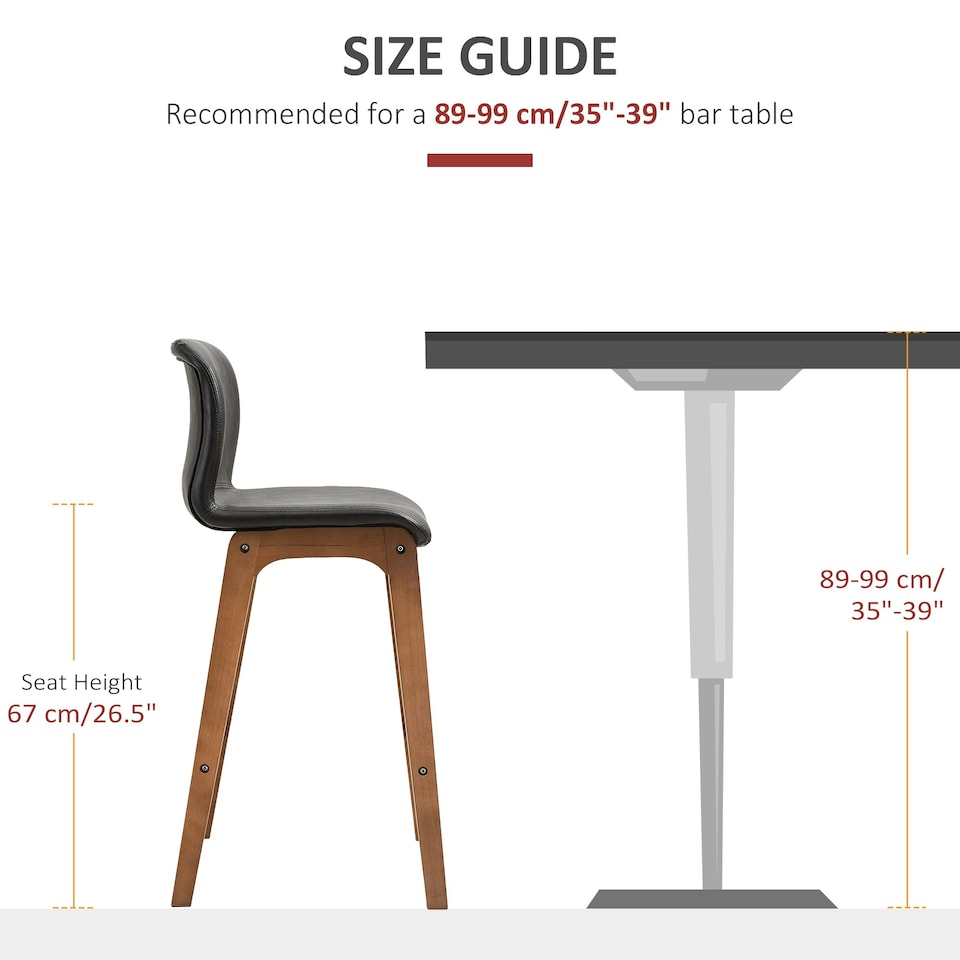 image 1 of HOMCOM Modern Wood Bar Chairs Kitchen Cafe Stools Dining Barstool Brown
