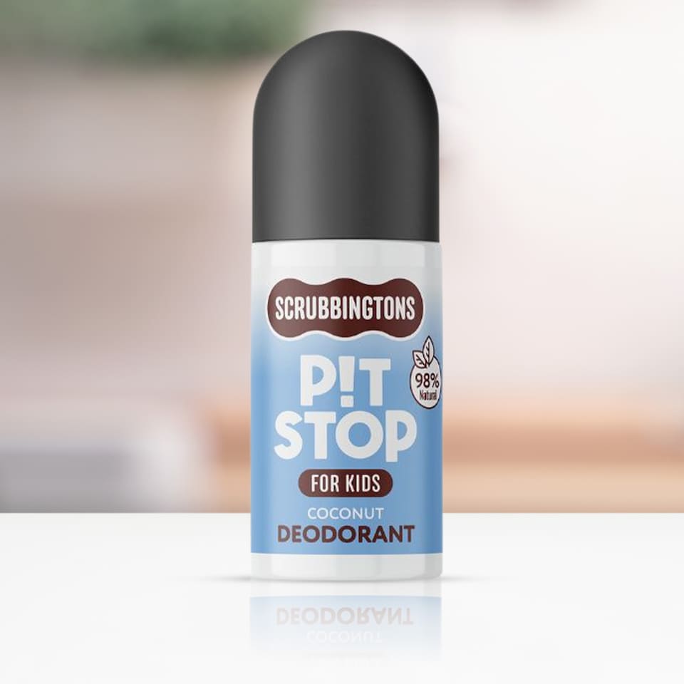 image 1 of Scrubbingtons Pit Stop Kids Deodorant Natural Roll On For Children, Teens. Natural Ingredients For Sensitive Skin Paediatrician approved, Aluminium & Alcohol Free, Coconut, 75ml | White | White | 1