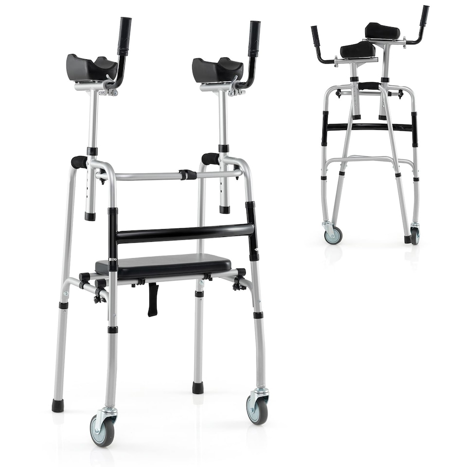 image 1 of COSTWAY Versatile Rolling Walker All Terrain Stand-Assist Walker-Silver