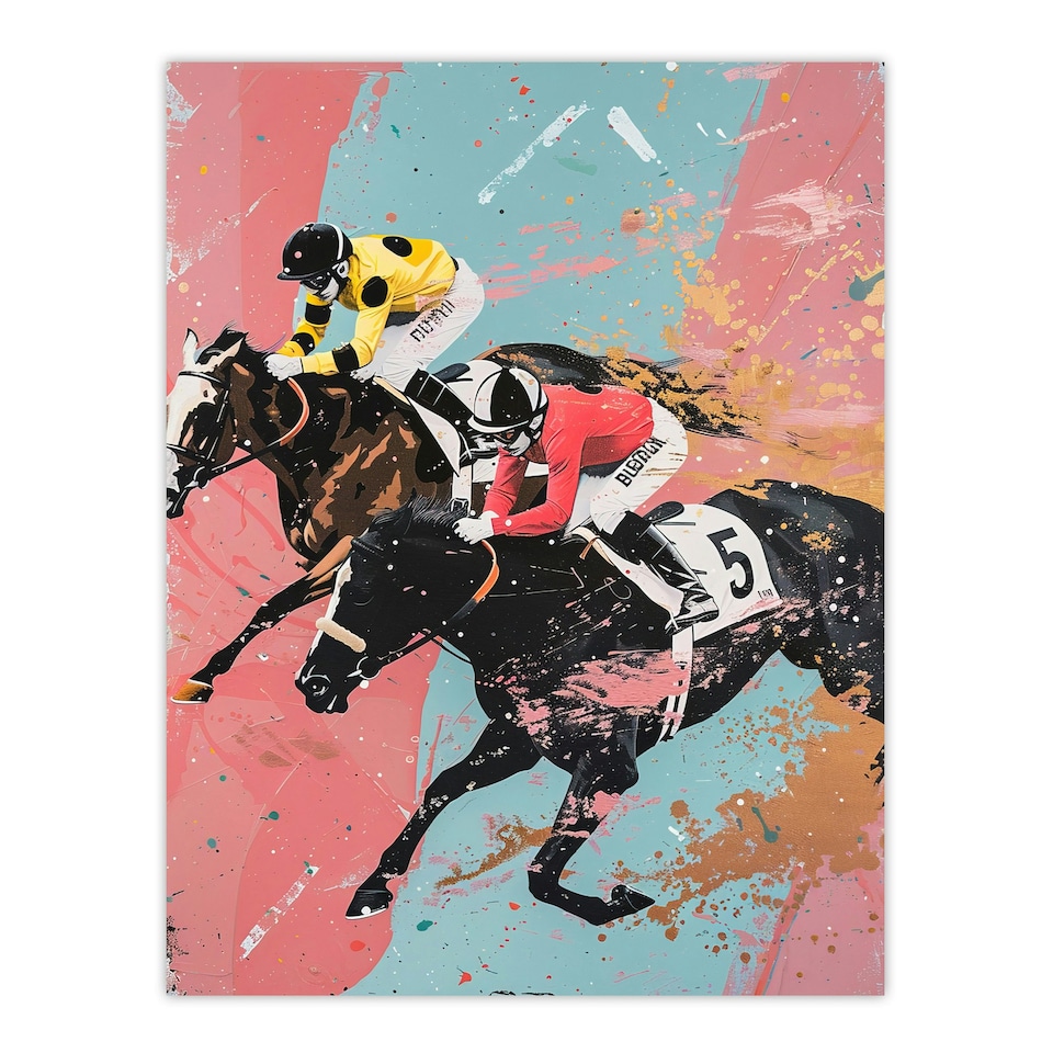 image 1 of Horse Race Jockeys Racing Bold Dynamic Living Room Black Framed Wall Art Print A4
