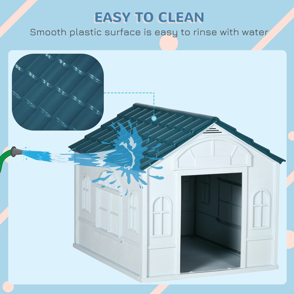 image 1 of PawHut Weather-Resistant Dog House, Puppy Shelter for Large Dogs - Blue