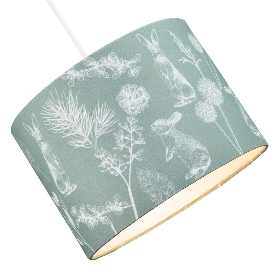 image 1 of Woodland Theme Sage Olive Green Cotton Shade with Hares and Thistle Floral Decor | Green | Olive Green | 1