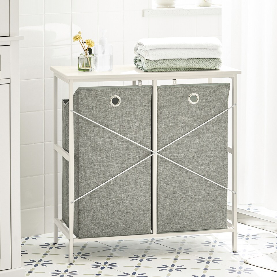 image 1 of SoBuy Bathroom Storage Cabinet with 2 Foldable Laundry Baskets, White, 30.3x15.0x31.5 inches, 8.7 kg - BZR57-W