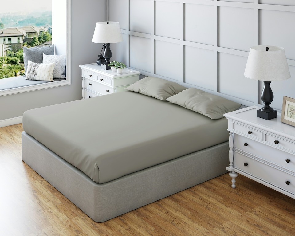 image 1 of Fitted Sheet Polycotton Plain Dyed Extra Deep 25cm Bed Linen | Silver | King