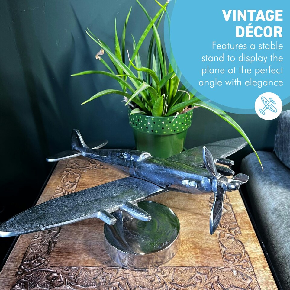 image 1 of Cast Aluminium Spitfire Model Plane display model on stand with distressed silver finish