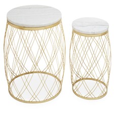 Jodie Set Of Two Side Tables With White Marble And Gold Frame Gold