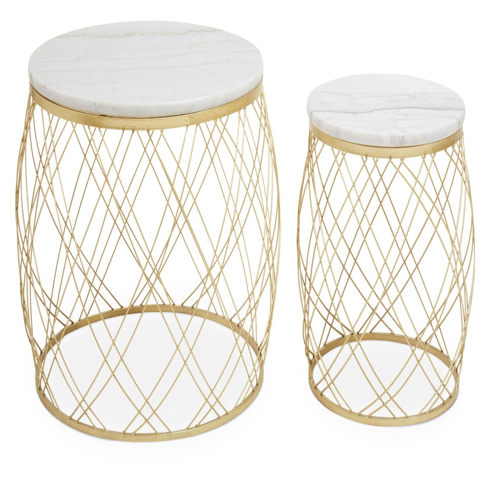 image 1 of Jodie Set Of Two Side Tables With White Marble And Gold Frame Gold
