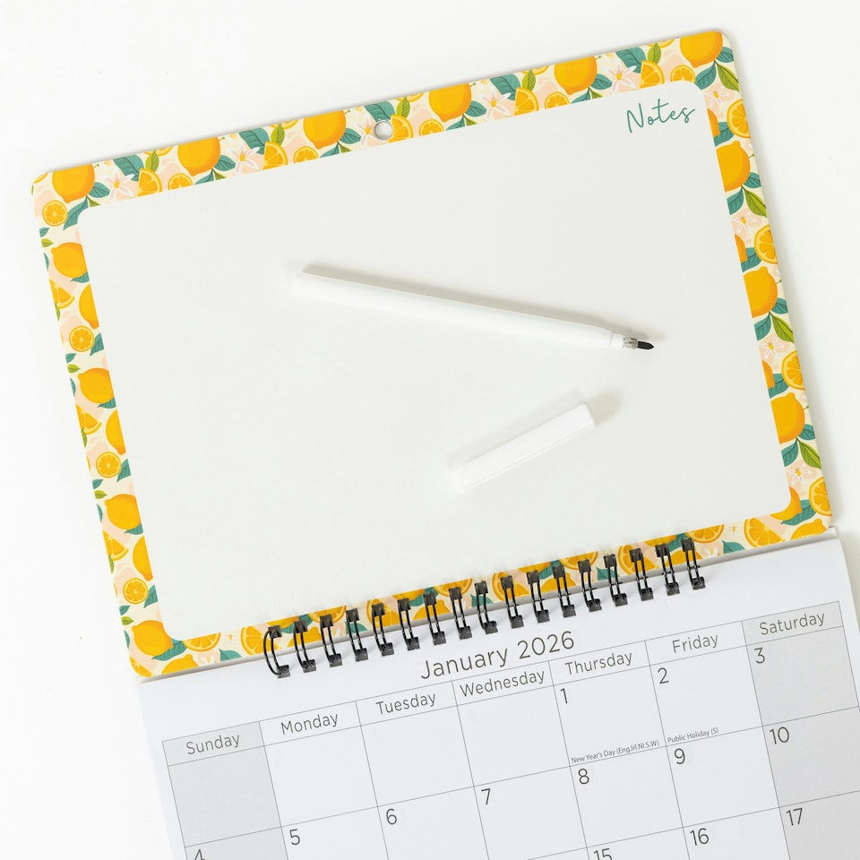 image 1 of 2026 Monthly Memo Board Calendar & Pen Citrus Design