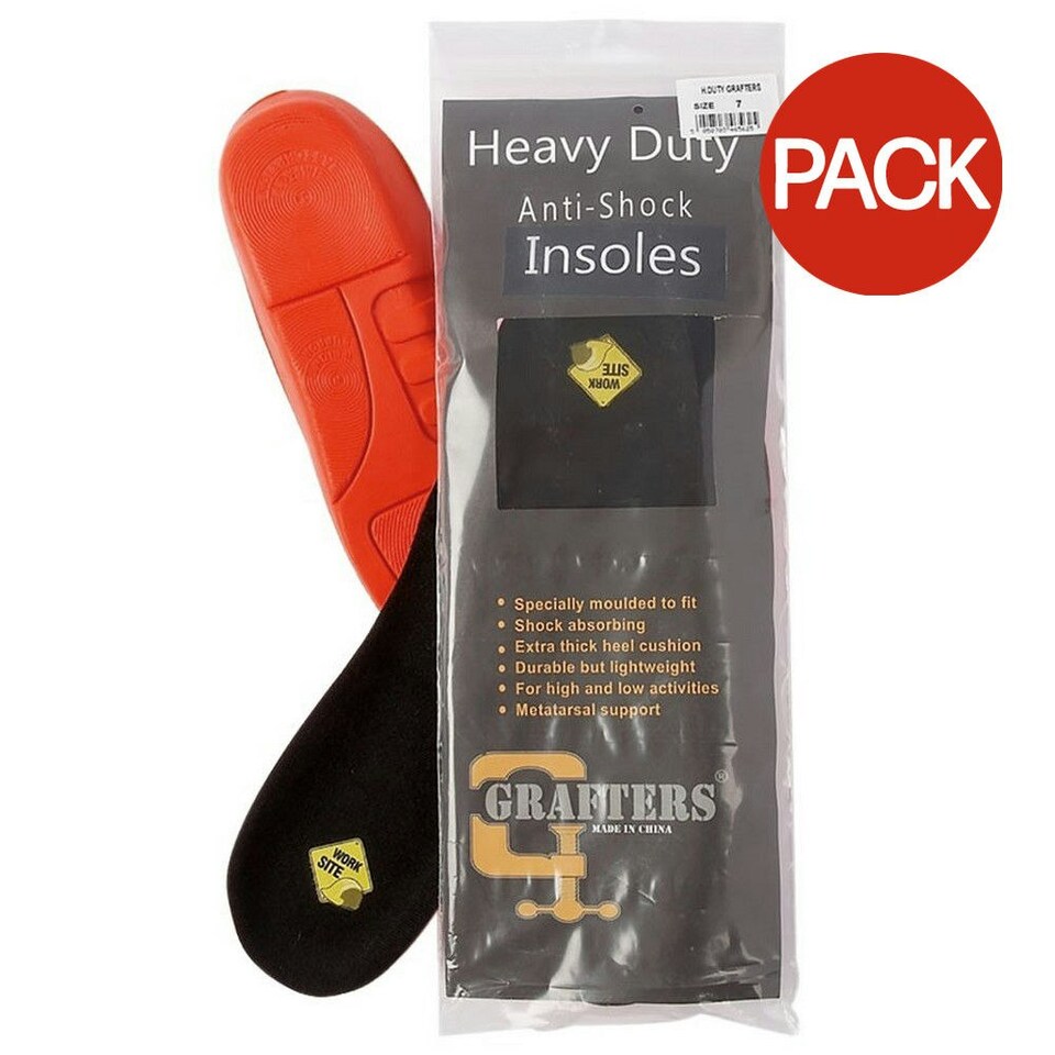 Grafters Jobsite Anti-Shock Heavy Duty Insoles (Pack of 6) - Black/Orange - 7 UK