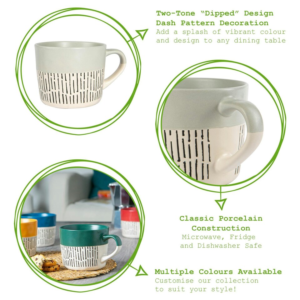 image 1 of Nicola Spring Ceramic Dipped Dash Coffee Mugs - 475ml - Grey - Pack of 6 Grey