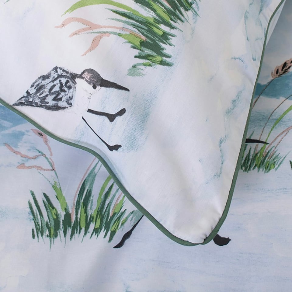 image 1 of Waders 100% Cotton Duvet Cover Set with Printed Pattern and Piped Trim Blue | White | Double