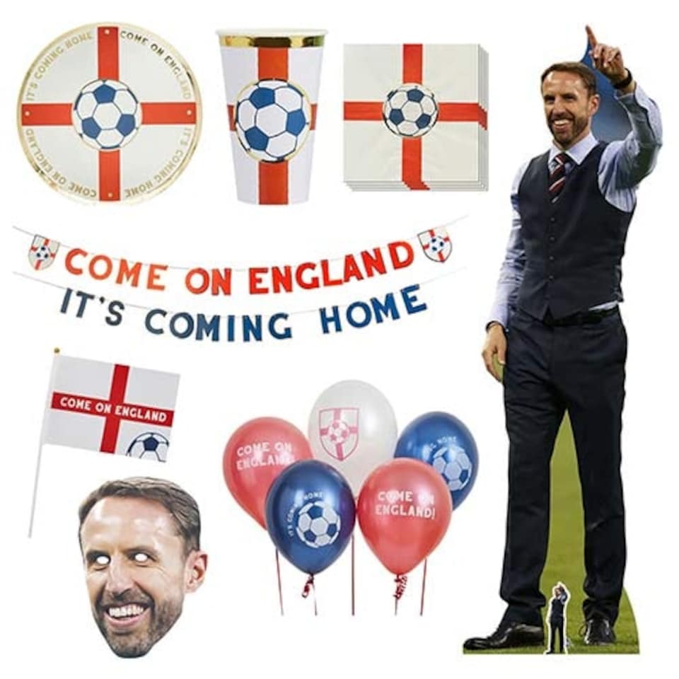 Come On England It's Coming Home Ultimate Party Pack with Gareth Southgate Cardboard Cutout and Face Mask
