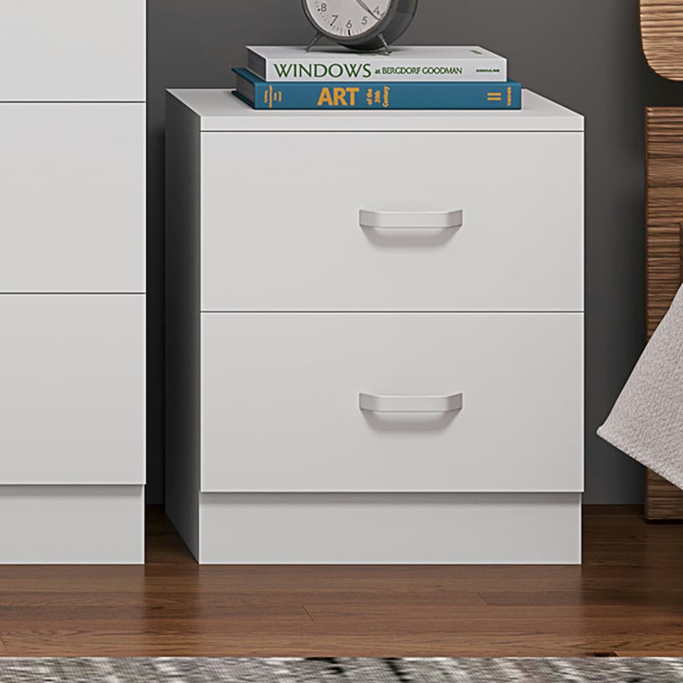 image 1 of FWStyle Tunis 2 Drawer Bedside Table Matt White