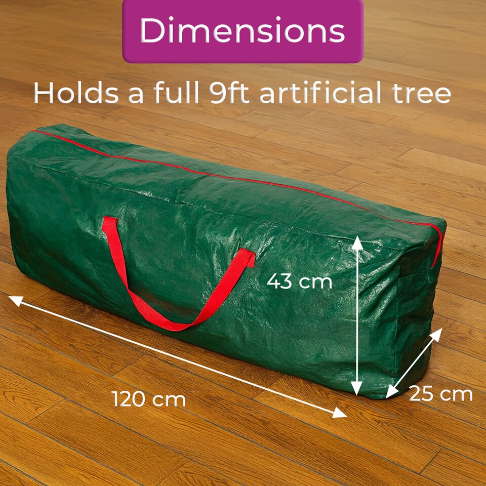 image 1 of Neo Christmas Tree Storage Bag for Artificial Trees Up to 9ft Heavy Duty Full Zip Strong Handles Durable Material 120cm Long Decoration | Green | Green | 120 x 25 x 43cm | 1