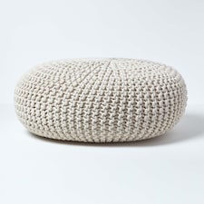 Homescapes Natural Large Round Cotton Knitted Pouffe Footstool | Cream | 70 x 23 cm
