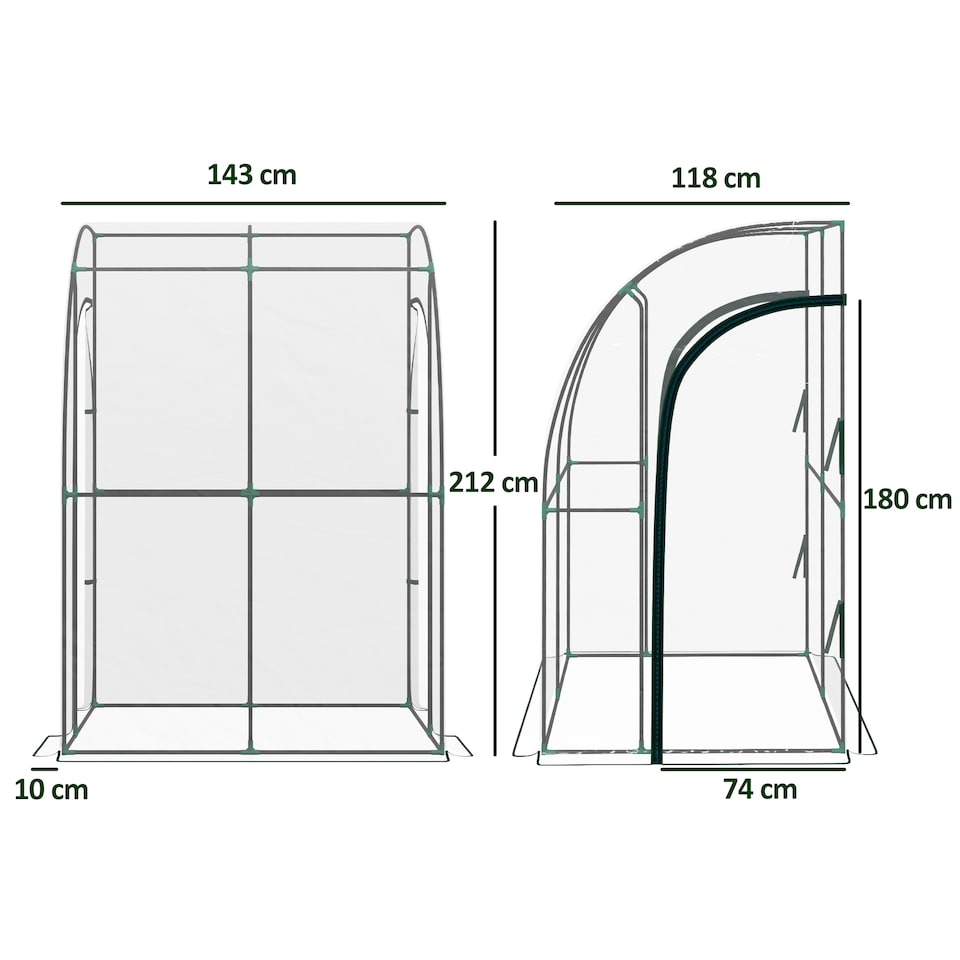 image 1 of Outsunny 143x118x212cm Walk-In Lean to Wall Tunnel Plastic Greenhouse with Doors