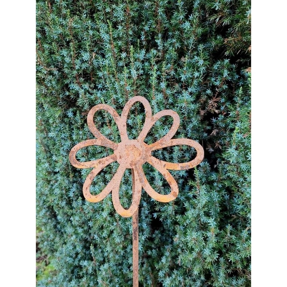 image 1 of 3 Feet Flowering Daisy Plant Pin Garden Art (Pack of 3) - Bare Metal/Ready to Rust