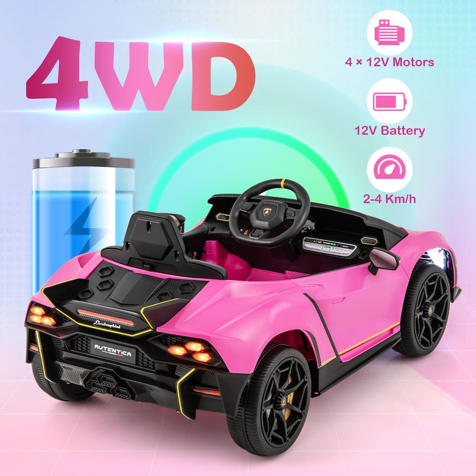 image 1 of COSTWAY Kids Lamborghini Licensed 12V Ride on Car Pink