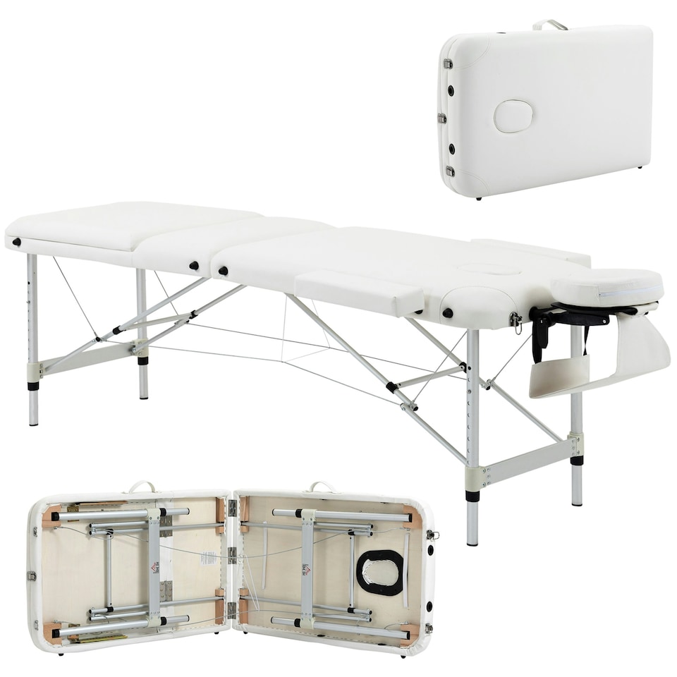 image 1 of HOMCOM Portable PVC Massage Table Beauty Therapy Couch Bed Spa Aluminum White