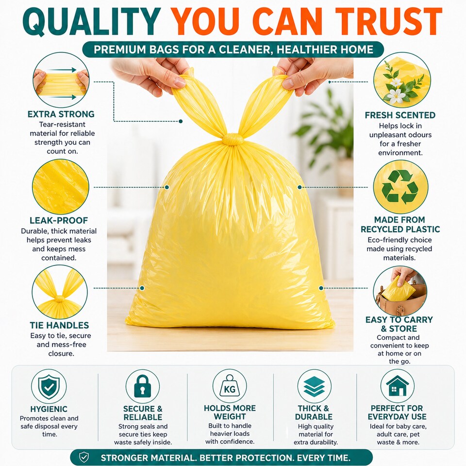 image 1 of HERO Large Scented Nappy Sacks – Pack of 40 | Adult Nappy Disposal Bags | Large Dog Waste Bags | Incontinence Waste Bags with Tie Handles | Fresh Scent, Hygienic