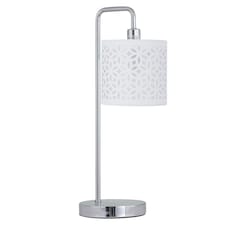 First Choice Lighting Chrome Arched Table Lamp with White Laser Cut Shade Chrome | White