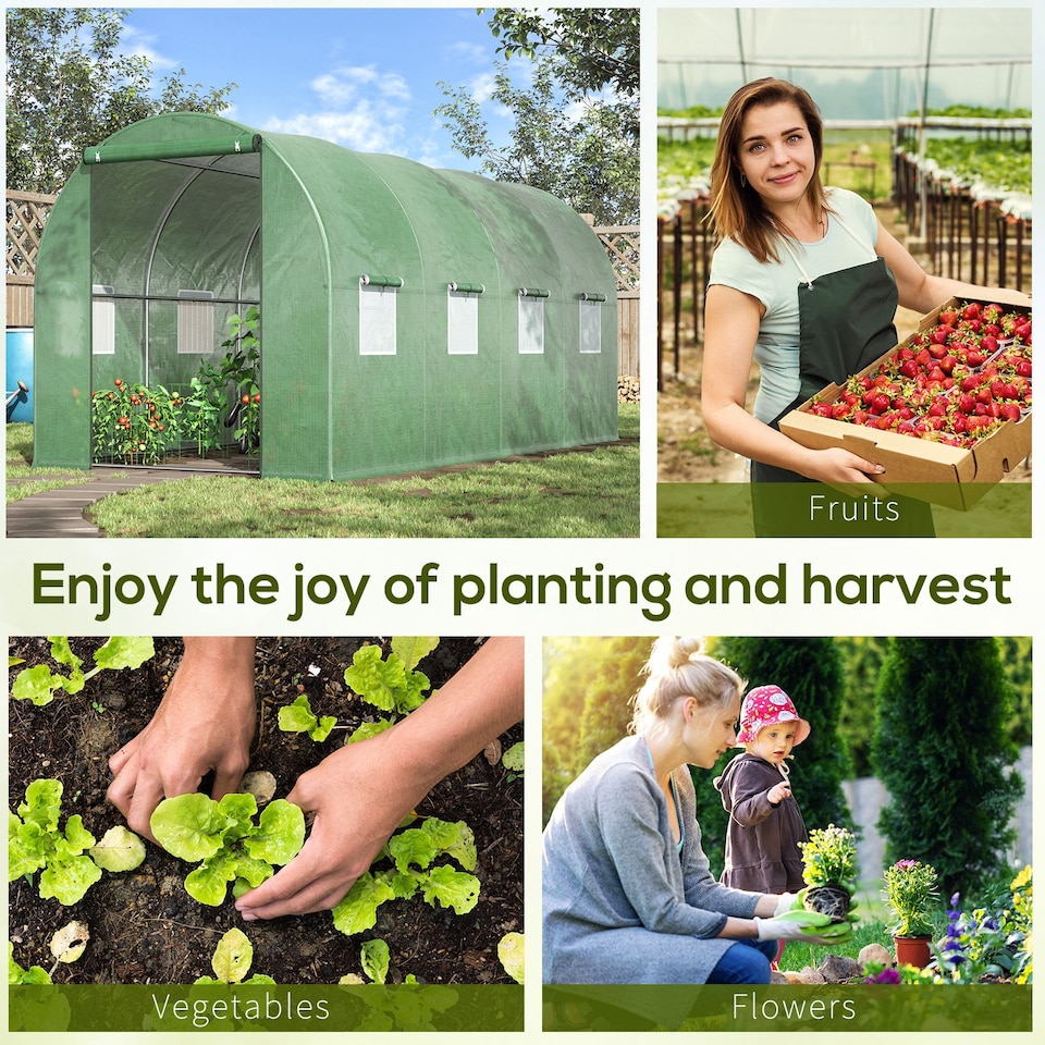 image 1 of Outsunny 4 x 2M Polytunnel Walk-in Garden Greenhouse with Zip Door and Windows
