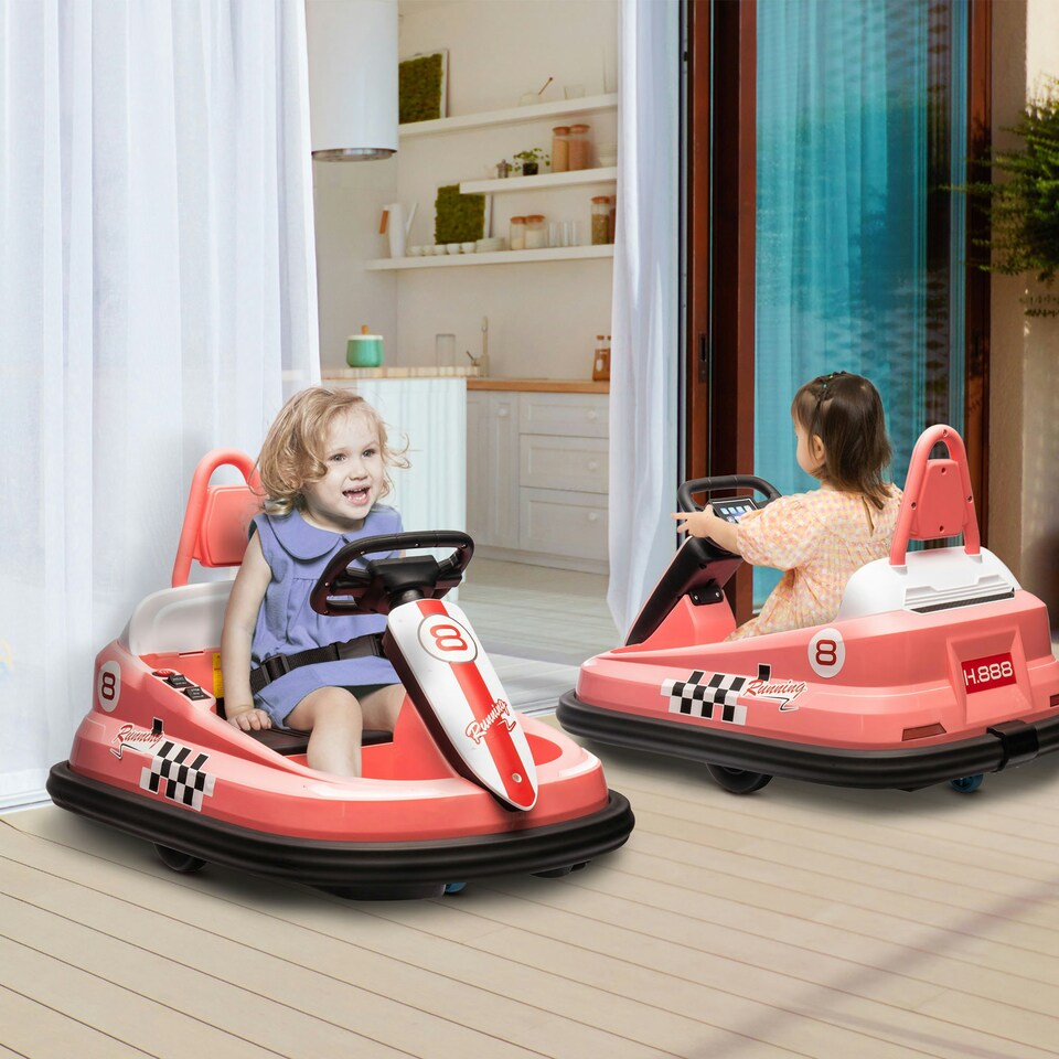 image 1 of HOMCOM 6V Kids Bumper Car, 360° Rotation Waltz Car w/ 2 Speeds - Pink