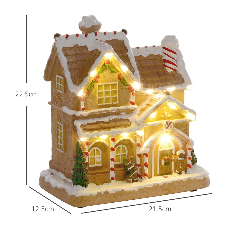 image 1 of HOMCOM Christmas Village Gingerbread House with LED Lights and Music, Lighted and Musical Christmas Candy House with Gingerbread Man, Battery Operated, Brown