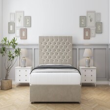 Sloomy Mayfair Cream Plush Divan Bed With Mattress 4 Drawers With 54" Floor Standing Headboard 5' King | Cream | Cream | King | 1