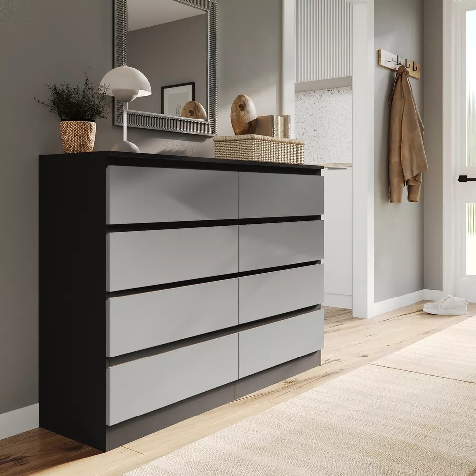 image 1 of Minimalist Chest of 8 Drawers - 88.3x120x35cm | Black | Black & Grey | 1