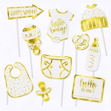 Gold Foil Stamped Baby Shower Party Photo Booth Props - Pack of 10