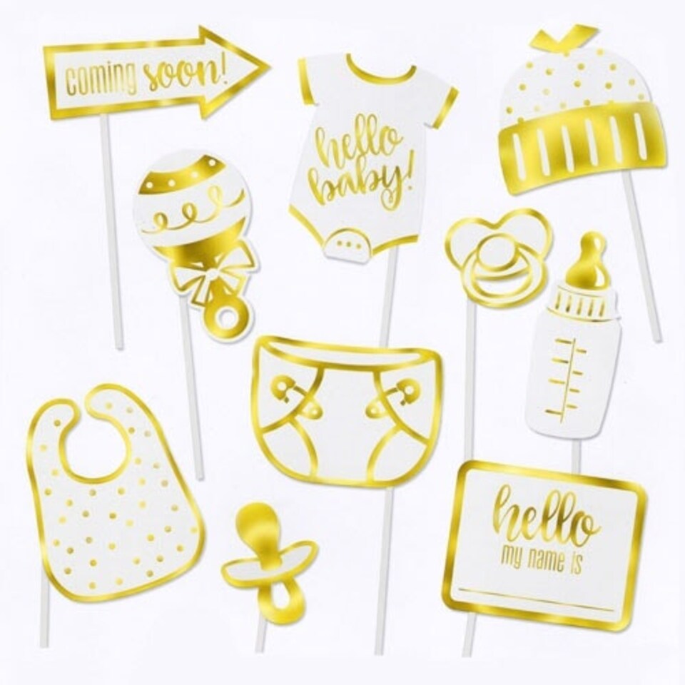 Gold Foil Stamped Baby Shower Party Photo Booth Props - Pack of 10