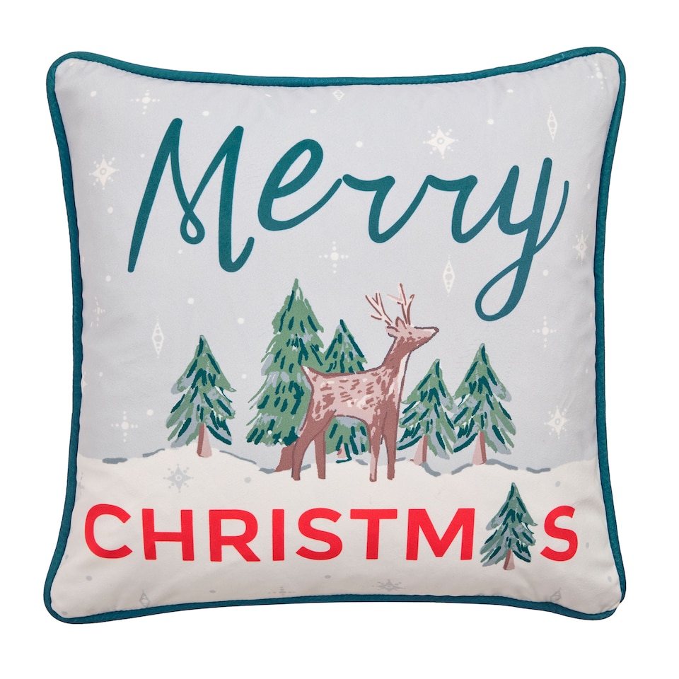 image 1 of Fusion Merry Christmas Deer Filled Cushion Green