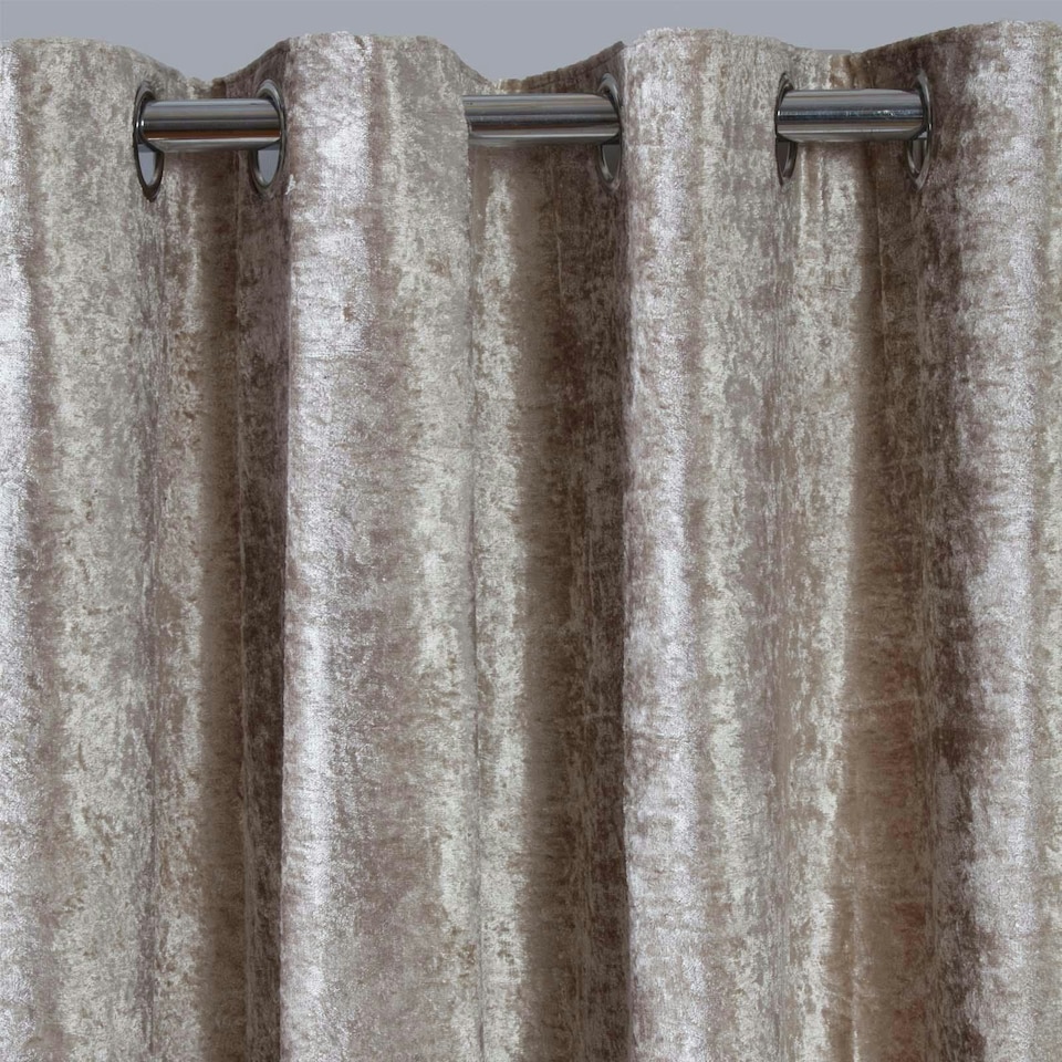image 1 of OHS Luxury Soft Crushed Velvet Lined Eyelet Curtains, 46x54" - Natural