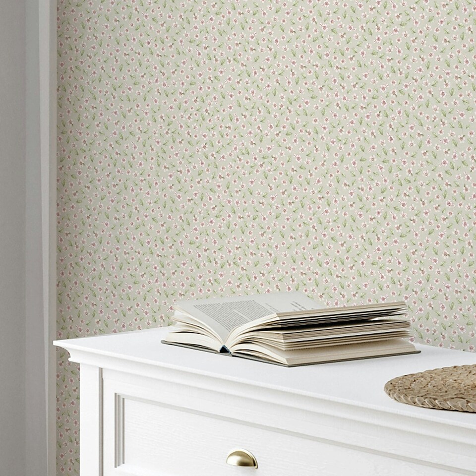 image 1 of Apple Blossom Wallpaper in Soft Sage N/A