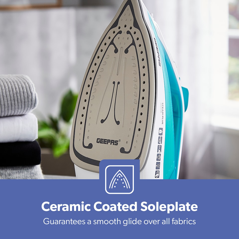 image 1 of GEEPAS Steam Iron Ceramic Soleplate 2000W Blue