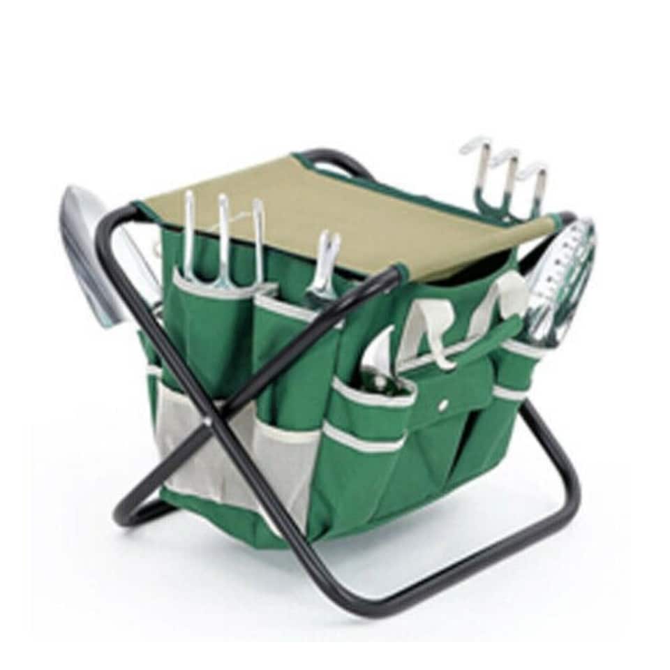 image 1 of 11 Piece Heavy Duty Garden Tool Set & Kit with Stool