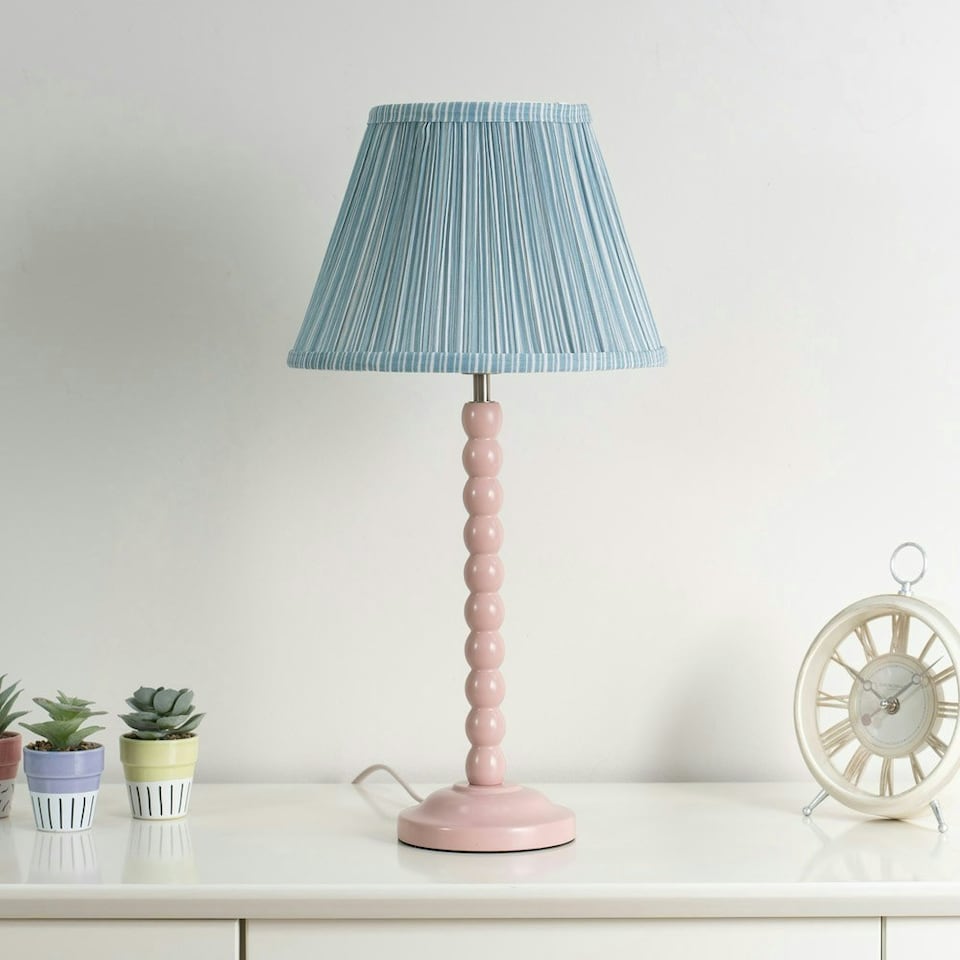 image 1 of ValueLights Laurenne Tapered Blue Pinstripe Fabric Pleated Easy Fit Small Lamp Shade & Bulb