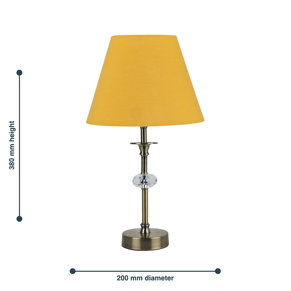image 1 of Antique Brass Table Lamp with Facet Detail and Ochre Shade Bronze | Red