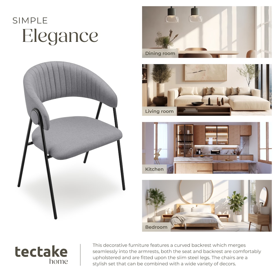 image 1 of Dining Chair Bedano - woven fabric, padded, 150 kg load capacity | Grey | grey | 2