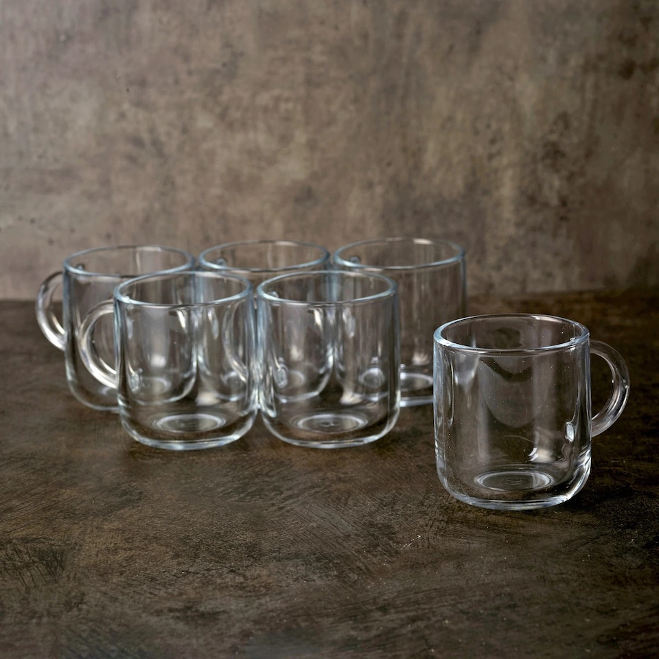 image 1 of 6 Pcs Iconic Glass Mugs Coffee Tea Cup Set Hot Drinks Handle | Clear | Clear