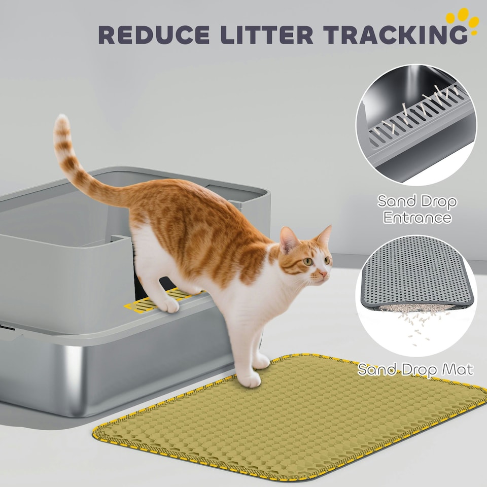 image 1 of PawHut Stainless Steel Litter Box with Scoop, High Sided Cat Litter Tray Grey | One Size