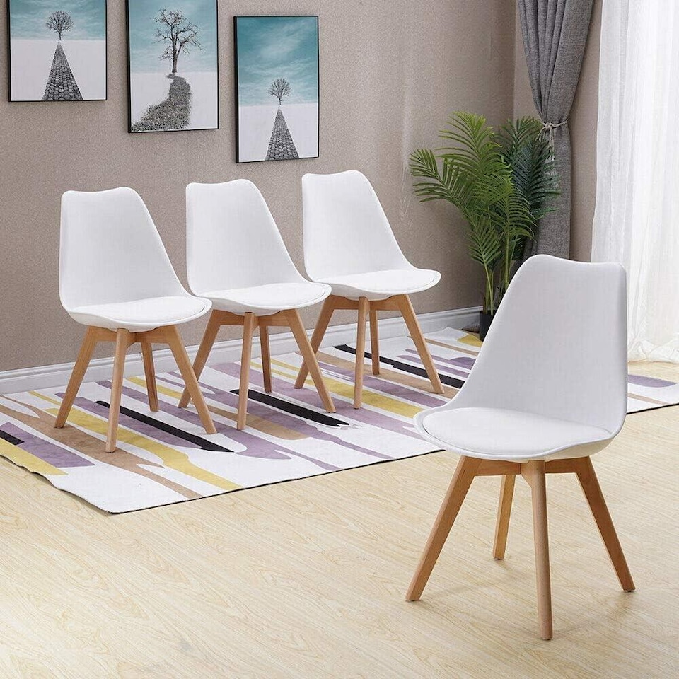 image 1 of Dining Table Set Oak Effect Table With 4 White Plastic Chairs And Bench Dining Room Furniture | Brown | 6