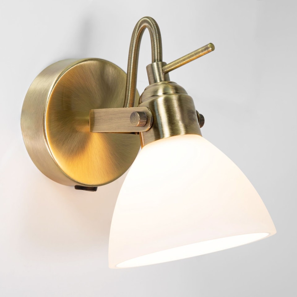 image 1 of Contemporary and Chic Antique Brass Wall Spot Light with Switch and Glass Shade | Gold | Antique Brass | 1