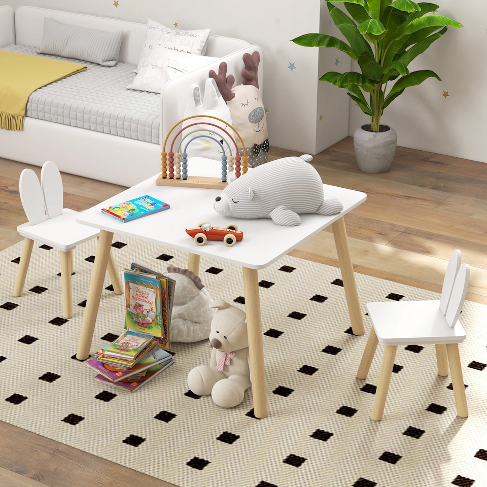 image 1 of AIYAPLAY 3 Pieces Toddler Table and Chair Set for Nursery, Playroom, Classroom | White