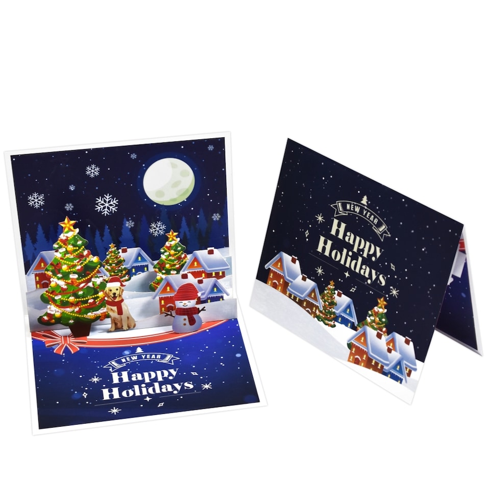 image 1 of Snowy Night Scene Happy Holidays & New Year 3D Pop Up Christmas Card