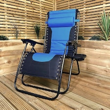 Luxury Padded Multi Position Zero Gravity Garden Relaxer Chair Lounger in Blue & Black