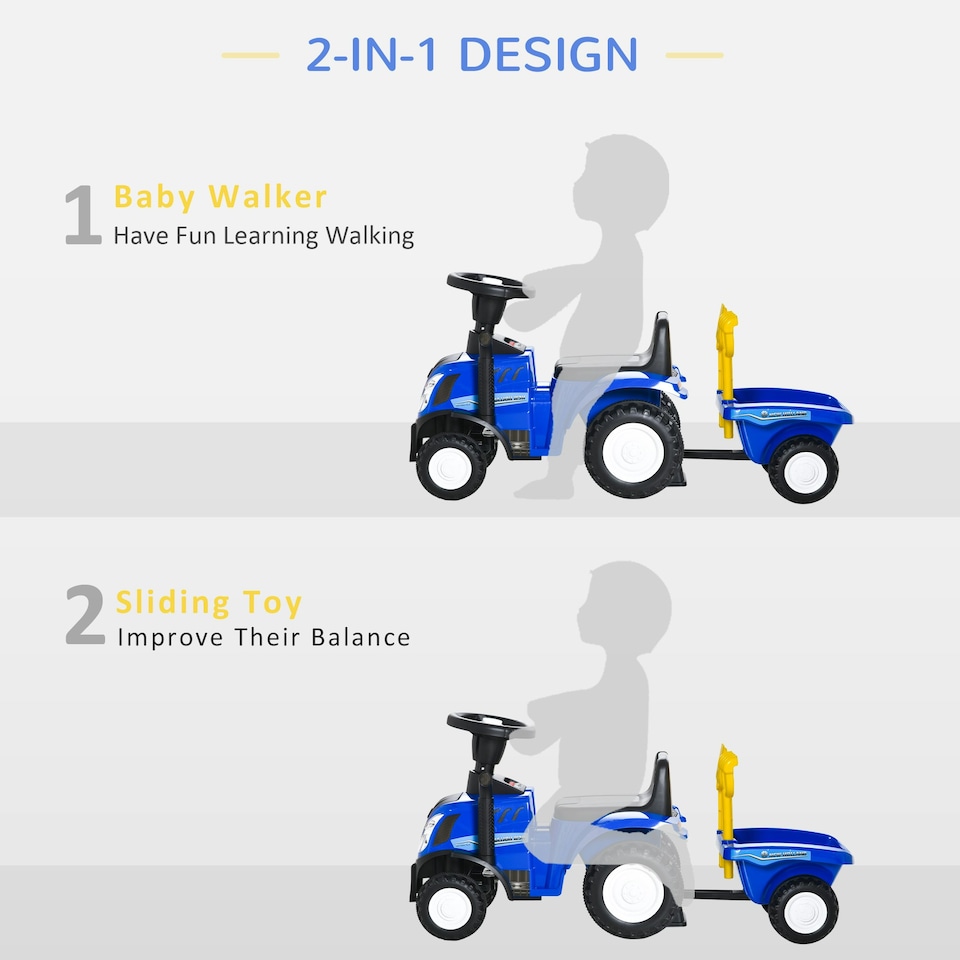 image 1 of HOMCOM Ride On Tractor Toddler Walker Foot To Floor Slider 12-36 Months Blue
