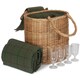 image 2 of Wicker Oval Green Tweed Fitted Cool Bag Drinks Picnic Basket